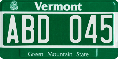 VT license plate ABD045