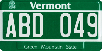 VT license plate ABD049