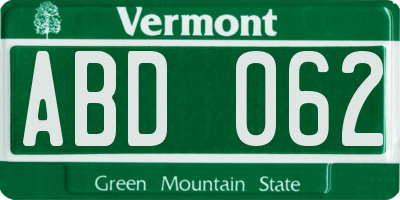 VT license plate ABD062