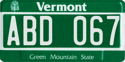 VT license plate ABD067