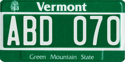 VT license plate ABD070