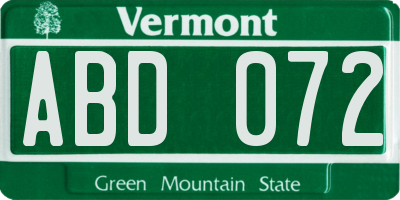 VT license plate ABD072