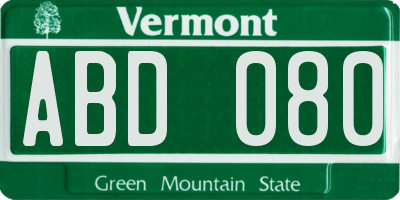 VT license plate ABD080