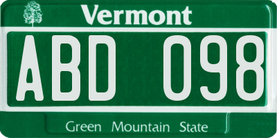 VT license plate ABD098