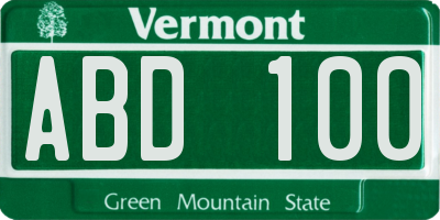 VT license plate ABD100