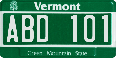 VT license plate ABD101