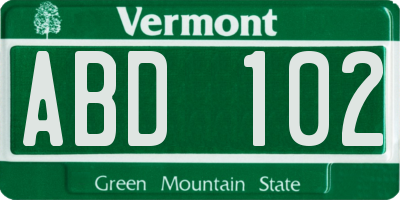 VT license plate ABD102