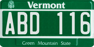 VT license plate ABD116