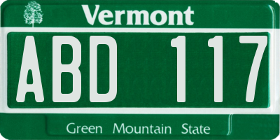 VT license plate ABD117