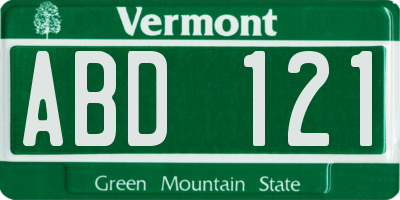 VT license plate ABD121