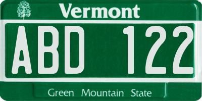 VT license plate ABD122