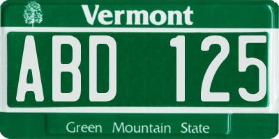 VT license plate ABD125