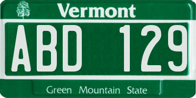 VT license plate ABD129