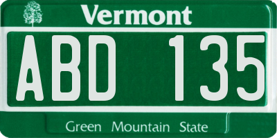 VT license plate ABD135