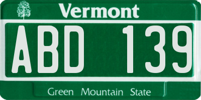 VT license plate ABD139