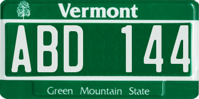 VT license plate ABD144