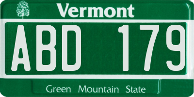 VT license plate ABD179