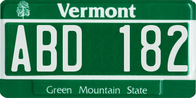 VT license plate ABD182