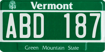 VT license plate ABD187