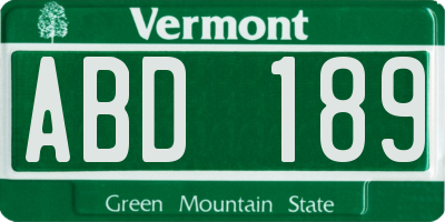 VT license plate ABD189