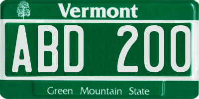 VT license plate ABD200