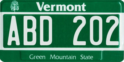 VT license plate ABD202