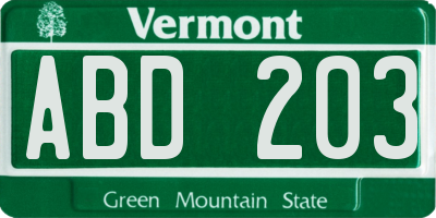 VT license plate ABD203