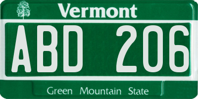 VT license plate ABD206