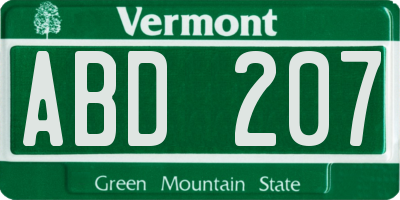 VT license plate ABD207