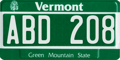 VT license plate ABD208