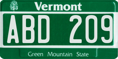 VT license plate ABD209