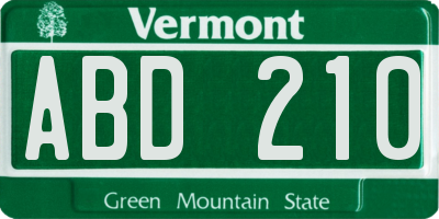 VT license plate ABD210