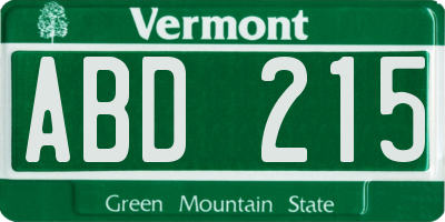 VT license plate ABD215