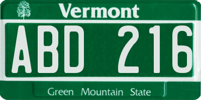 VT license plate ABD216