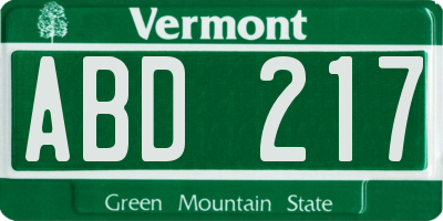 VT license plate ABD217