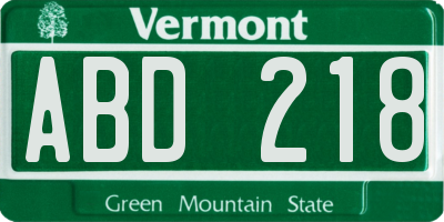 VT license plate ABD218