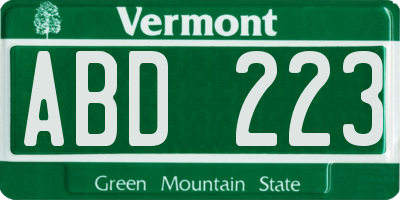 VT license plate ABD223