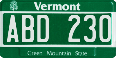 VT license plate ABD230