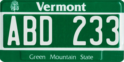 VT license plate ABD233