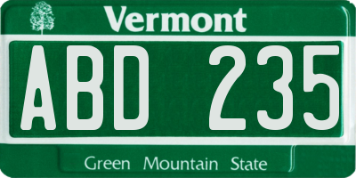 VT license plate ABD235