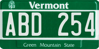 VT license plate ABD254