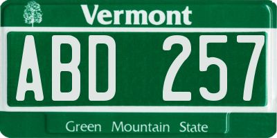 VT license plate ABD257