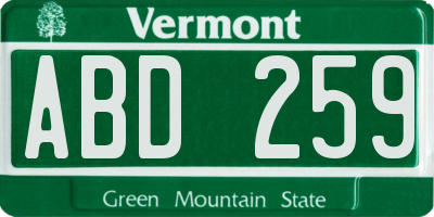 VT license plate ABD259