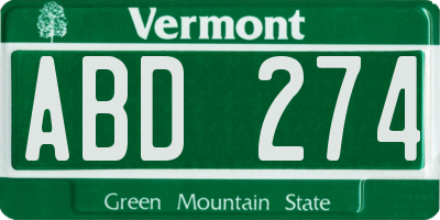 VT license plate ABD274