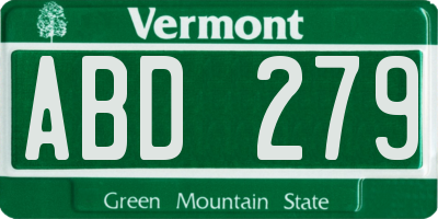 VT license plate ABD279