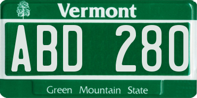 VT license plate ABD280