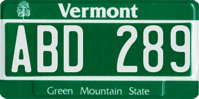 VT license plate ABD289