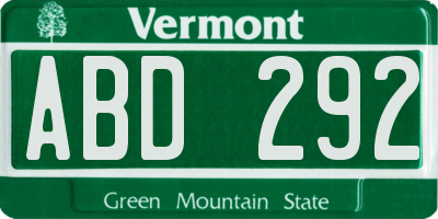 VT license plate ABD292