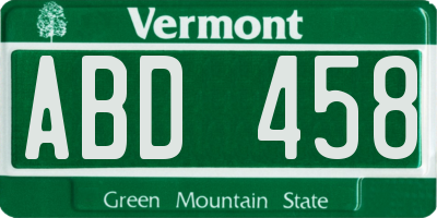 VT license plate ABD458