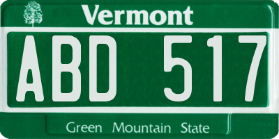 VT license plate ABD517